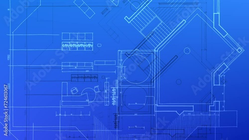 Architecture design: blueprint plan - illustration of a plan modern residential building, technology, industry, business concept illustration: real estate, building, construction, architecture sketch photo