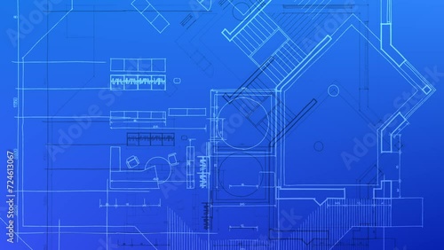 Architecture design: blueprint plan - illustration of a plan modern residential building, technology, industry, business concept illustration: real estate, building, construction, architecture sketch