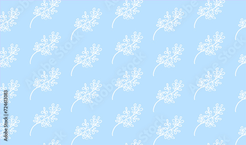 cute bright blue color floral pattern background with flowers and leaves