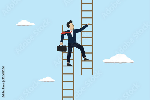 Change job to get growth opportunity, achieve target concept, transform business to improve for success, confidence businessman climb up ladder to change to new path.