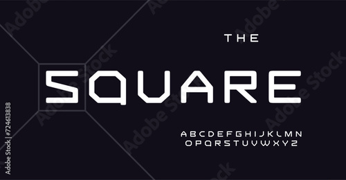 Square alphabet, bold block letters, simple cubic font for modern tech sport logo, headline, contemporary typography. Minimal, clean, geometric design. Vector typeset.
