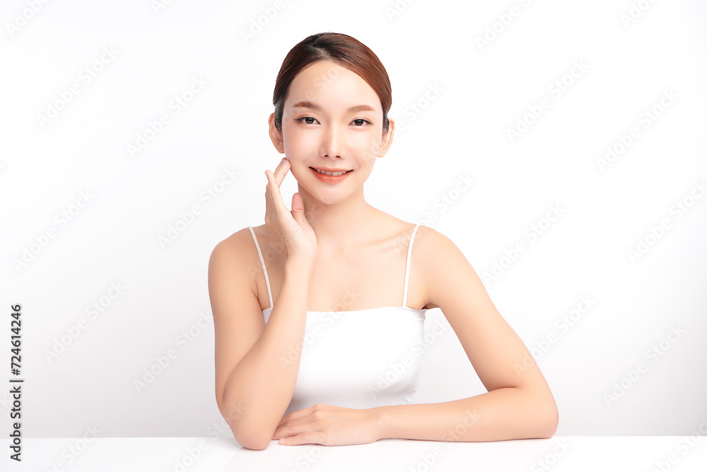 Beautiful young asian woman with clean fresh skin on white background, Face care, Facial treatment, Cosmetology, beauty and spa, Asian women portrait. Beautiful young asian woman with clean fresh skin on white background, Face care, Facial treatment, Cosmetology, beauty and spa, Asian women portrait.