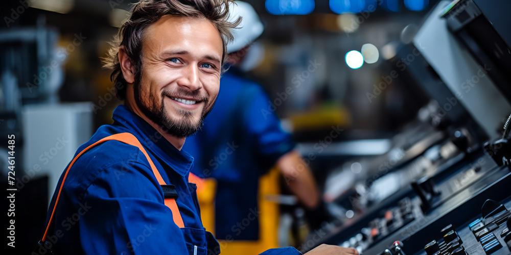 Portrait of a Machine Operator in Extruding and Forming Continuous Filaments for Further Processing. Portrait of a Machine Operator in Extruding and Forming Continuous Filaments for Further Processing.