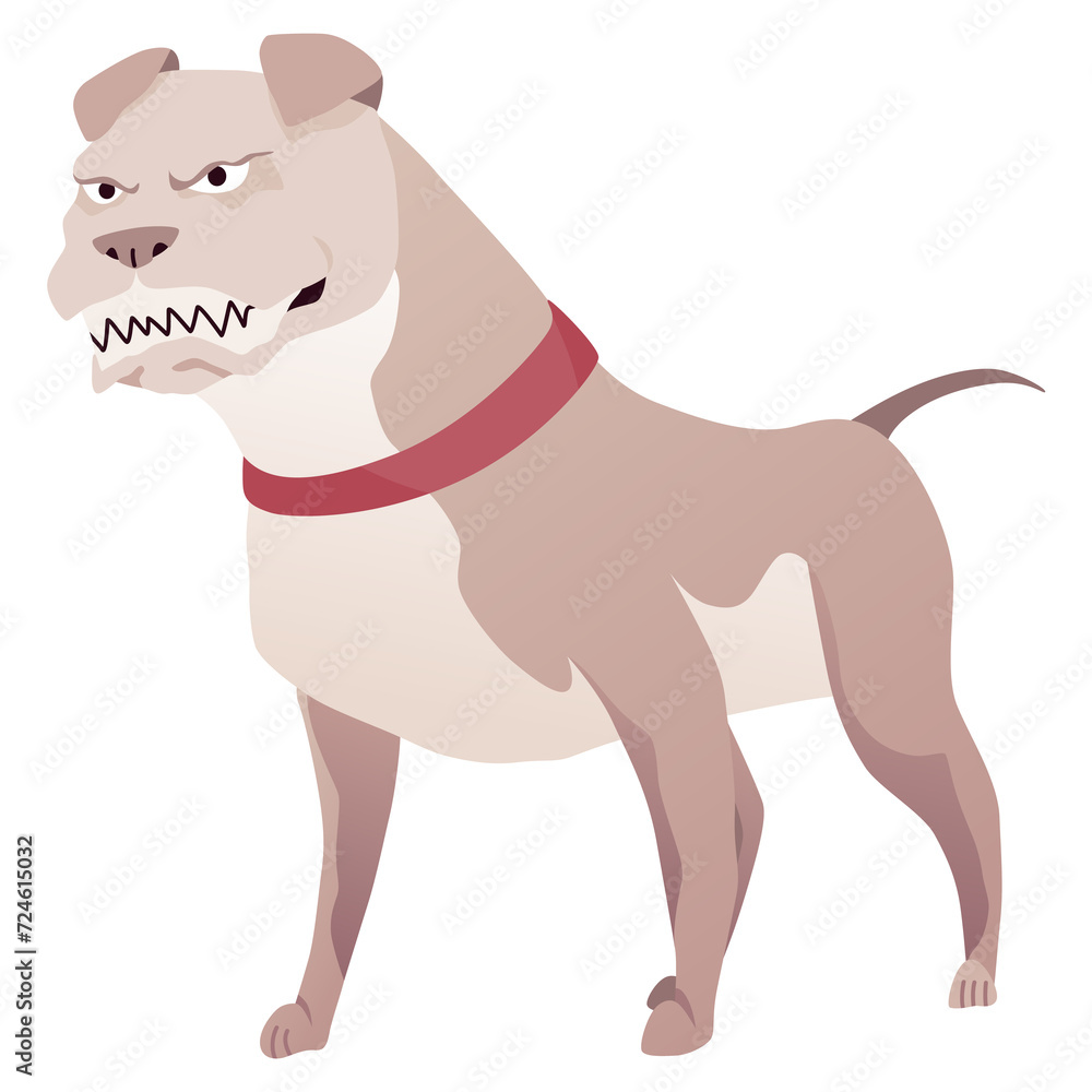 Angry dog. Mad animal with sharp teeth. Dangerous cartoon pet. dog in action poses standing. Aggressive pooch isolated on white background