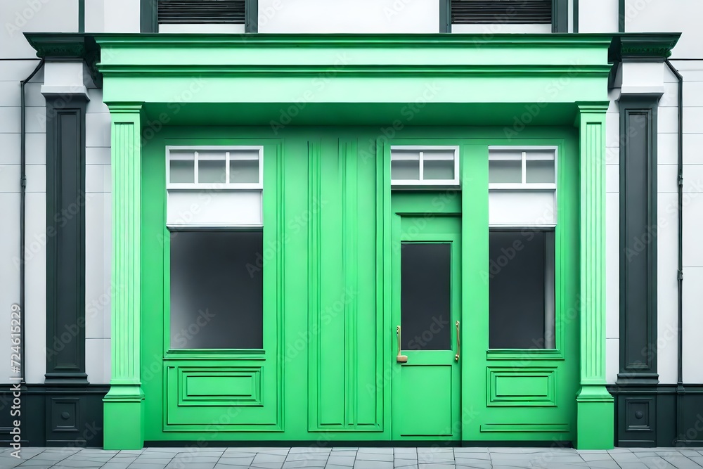 little chic green boutique facade , storefront template
