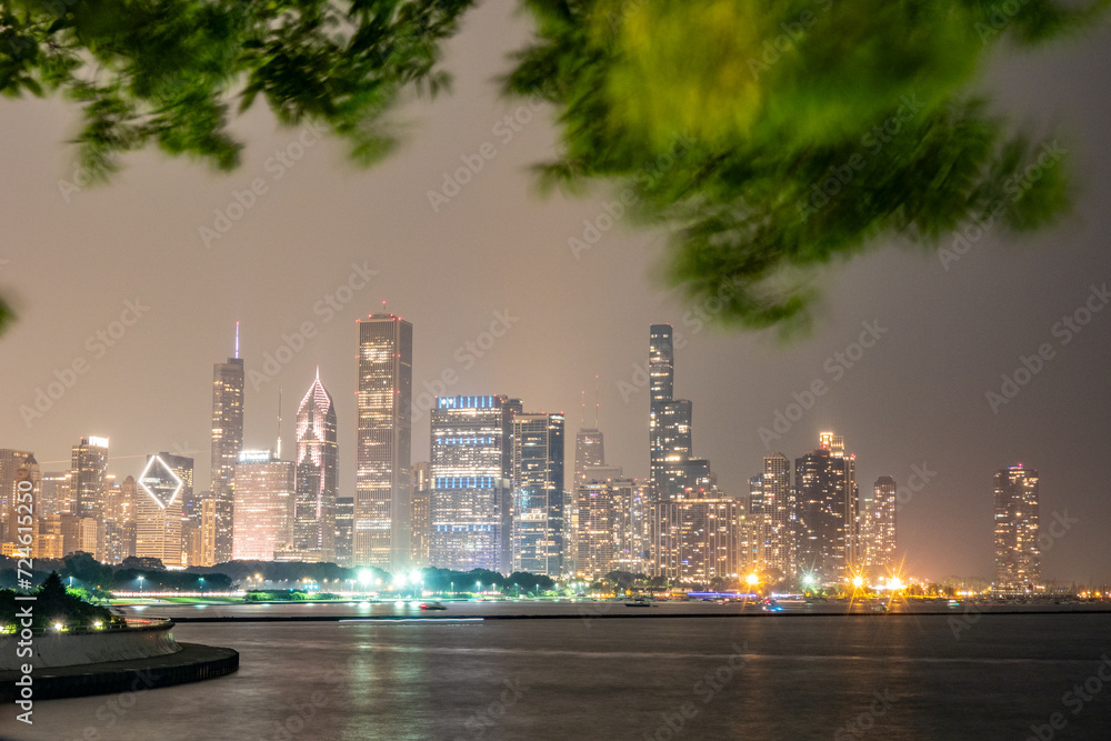 Fototapeta premium chicago city skyline at night during summer