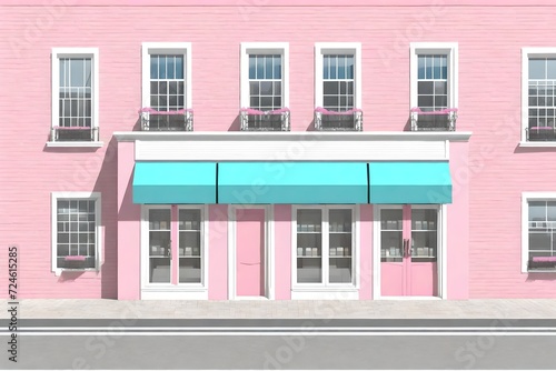 cute pink little chic boutique facade with awnings , storefront template