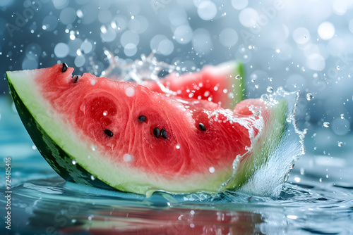 Watermelon with water splash food photo