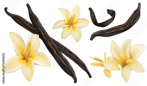 Vanilla pods and flowers set photo