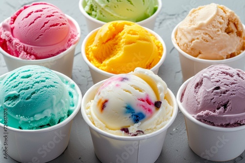 Various colorful ice cream in paper cup