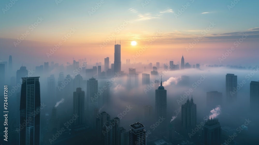 City skyline, air pollution