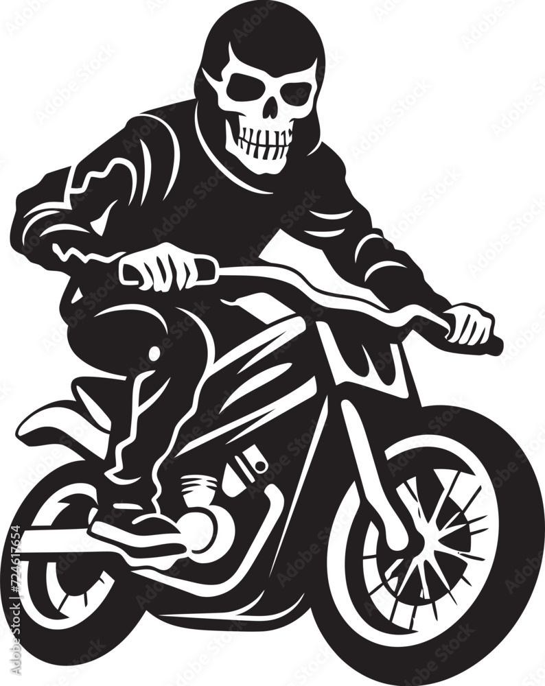 Obraz premium Phantom Blaze Motorcycle Skeleton in Dark Vector Design Shadow Chopper Biker Skeleton Silhouette in Black Leather