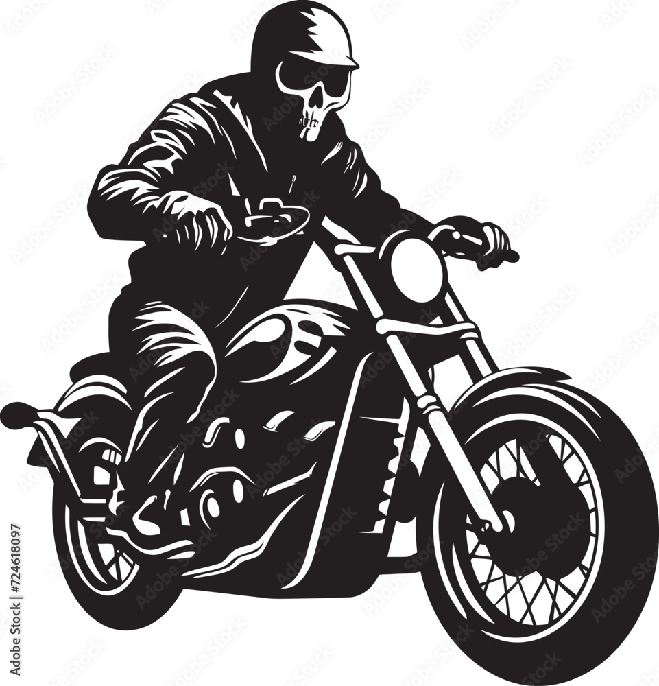 Naklejka premium Deaths Drive Grim Skeleton Biker Emblem Bone Biker Leather Clad Skeleton Motorcyclist Logo