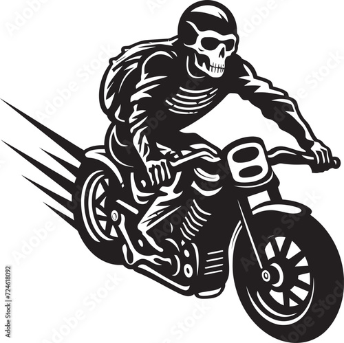 Skull Cruiser Biker Skeleton in Black Leather Vector Phantom Fury Motorcycle Skeleton in Grim Vector Icon