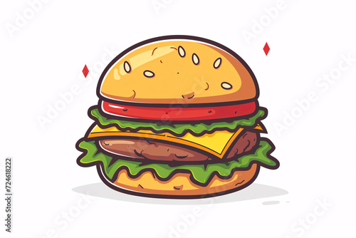 Cartoon illustration of a hamburger with lettuce and tomato