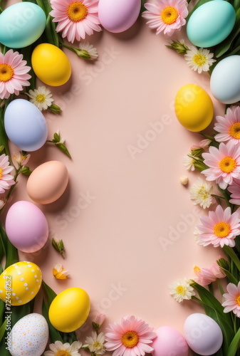 Colorful Easter Eggs and Spring Flowers Frame