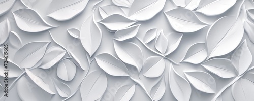 White geometric floral leaves 3d tiles wall texture background banner panorama. Generative AI