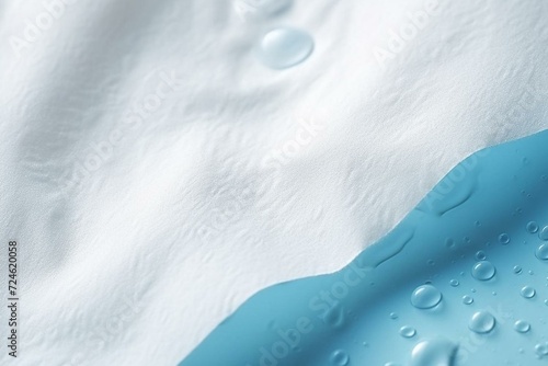 Closeup of water droplets flowing through absorbent pad for advertising diapers and sanitary napkins. Soft comfort from sponge pads and hygroscopic tablets. Generative AI photo