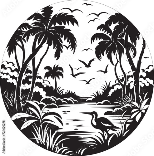 Shadowed Canopy Black Jungle Vector Emblem Midnight Tropics Dark Jungle Logo Design