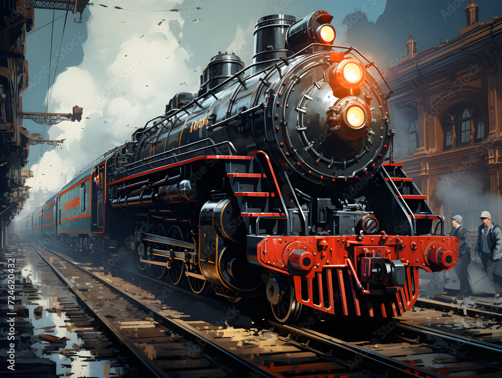 Obraz premium A train with steam in motion through a storm