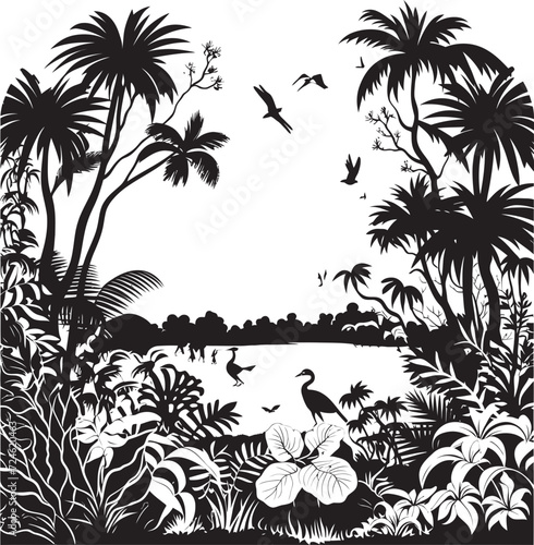 Nightfall Nirvana Black Jungle Logo Design Midnight Mystique Dark Jungle Icon in Black