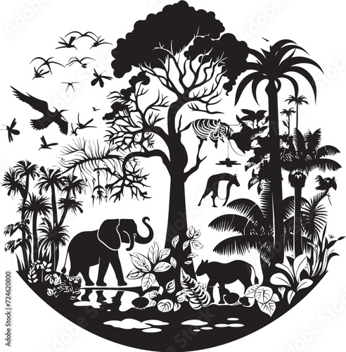 Panthers Domain Black Jungle Vector Logo Darkened Canopy Ebony Jungle Icon in Black