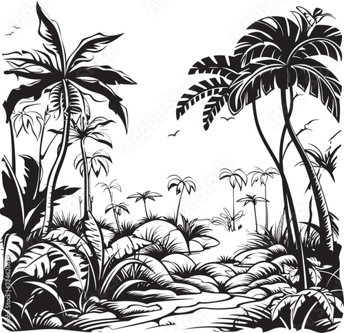 Noir Nook Darkened Jungle Icon Eclipse Eden Midnight Jungle Vector Emblem
