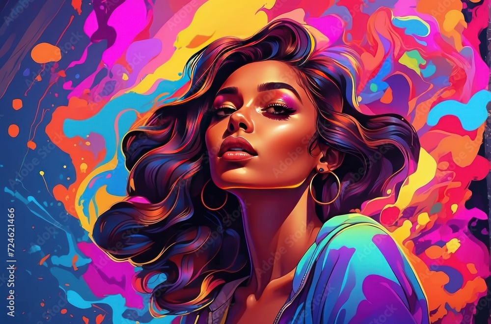Naklejka premium Mentally unwell girl, girl with abstract splash pattern 