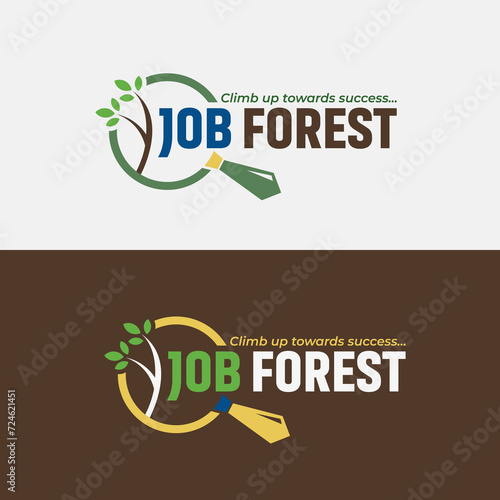 Job Forest, Job Finder Logo Design, Recruitment Company Logo, Job portal logo design template. Concept of professional employee recruitment agency logo vector