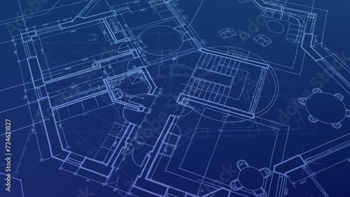 Architecture design: blueprint plan - illustration of a plan modern residential building, technology, industry, business concept illustration: real estate, building, construction, architecture sketch