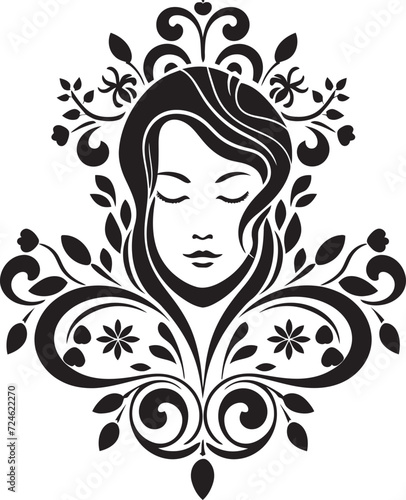 Vintage Floral Vision Womans Face Logo Retro Rose Reverie Black Floral Border Design