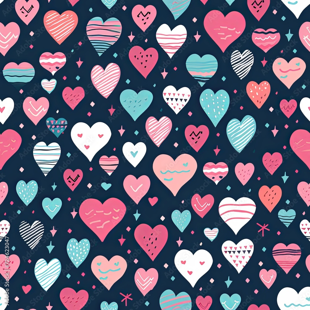 Cute hand-drawn hearts with seamless pattern Cute hand-drawn hearts with seamless pattern