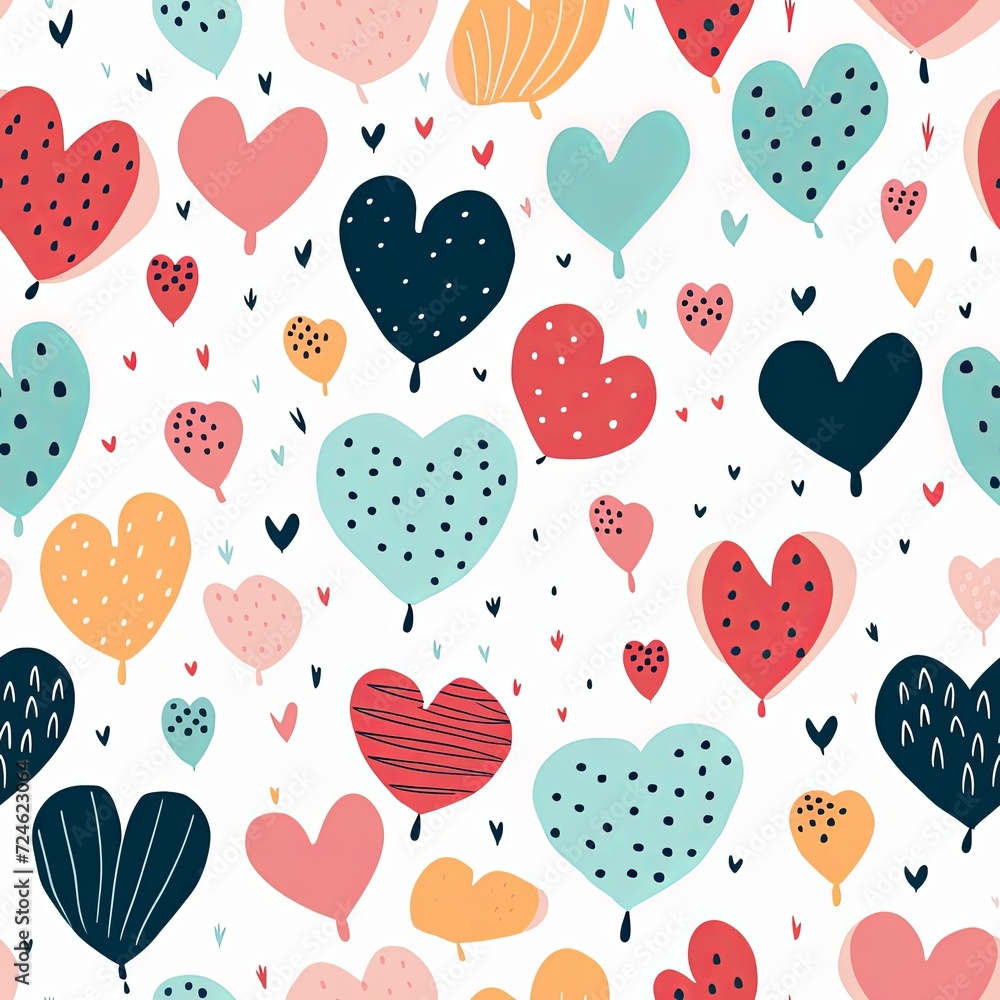 Cute hand-drawn hearts with seamless pattern Cute hand-drawn hearts with seamless pattern