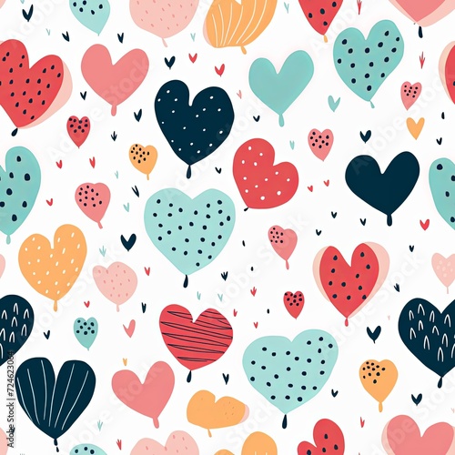 Cute hand-drawn hearts with seamless pattern