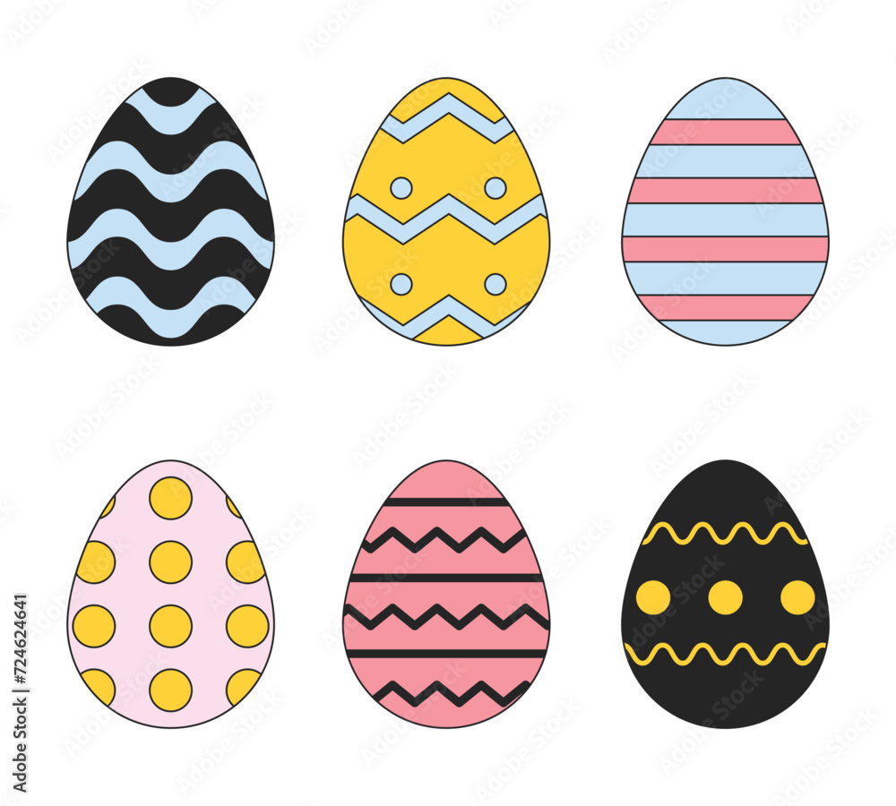 Springtime painted eggs 2D linear cartoon objects set. Resurrection holiday easter-eggs isolated line vector elements white background. Eastereggs pattern color flat spot illustrations collection Springtime painted eggs 2D linear cartoon objects set. Resurrection holiday easter-eggs isolated line vector elements white background. Eastereggs pattern color flat spot illustrations collection