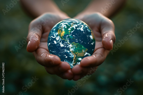 Close-up of hands holding a detailed globe sphere