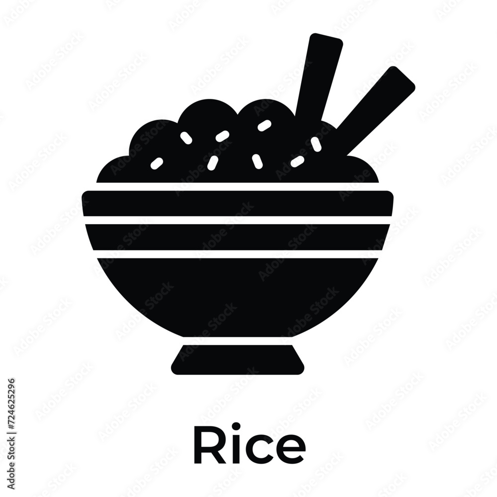 Chinese rice in a bowl with chopsticks, editable icon of rice bowl Chinese rice in a bowl with chopsticks, editable icon of rice bowl