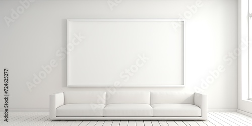 A bold visual feature: a big, empty white artwork in a simple room.