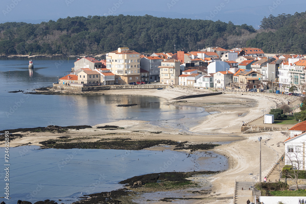 View of Carril town, Villagarcia de Arosa, Pontevedra, Spain on sunny day
