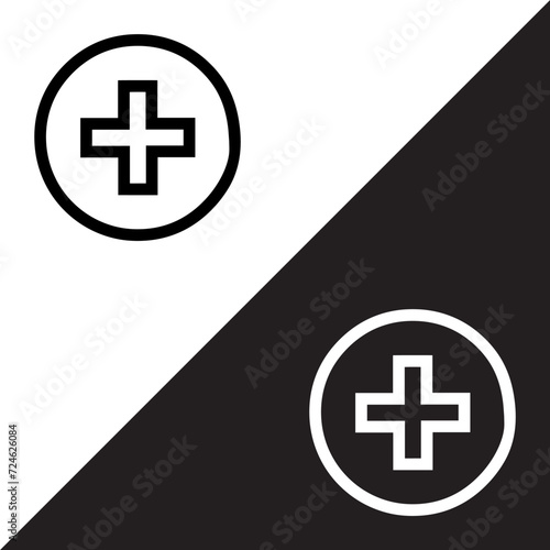 Add icon vector. Plus sign symbol in trendy flat style. Medical cross vector icon illustration isolated on white and black background