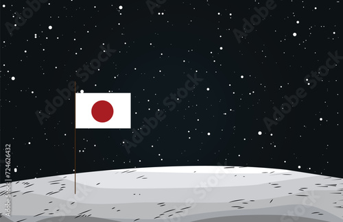 Japan flag on Moon Surface | Japan Successful Landing on Moon Illustration | Moon Sniper Mission	