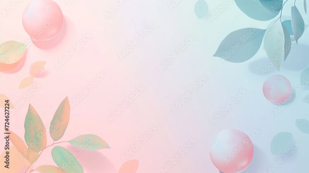 Abstract pastel background with flower leaves in trendy minimal design. Architecture interior background. 3d render