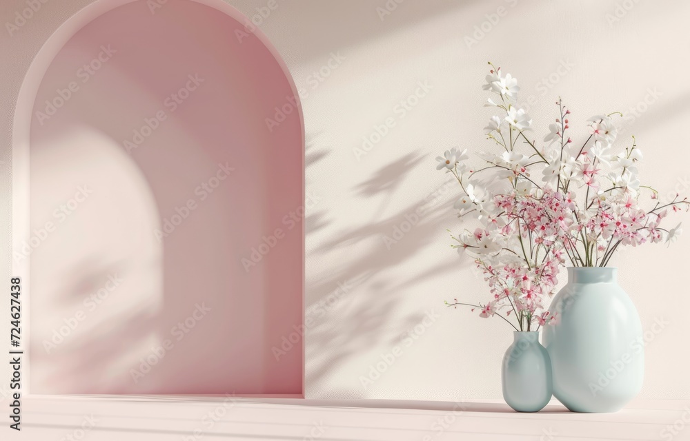Arch frame with flower in trendy minimal design. Architecture interior background. 3d render Arch frame with flower in trendy minimal design. Architecture interior background. 3d render