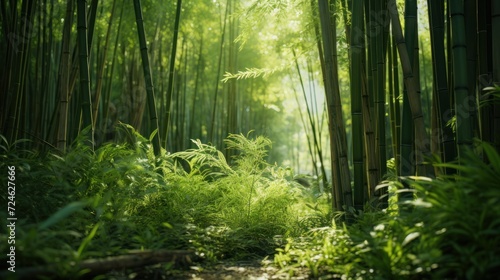 Morning sunlight filtering through the bamboo forest