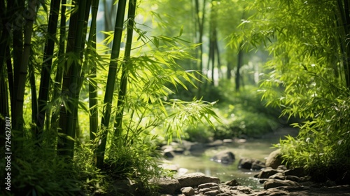 Morning light cascading through the bamboo forest