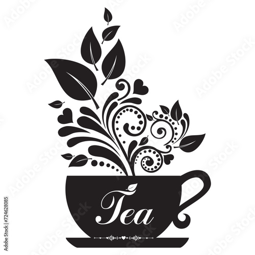 Cute tea time card. Cup with floral design elements. Menu for restaurant, cafe, bar, tea-house. Tea party invitation card with a Cup of tea. vector illustration 