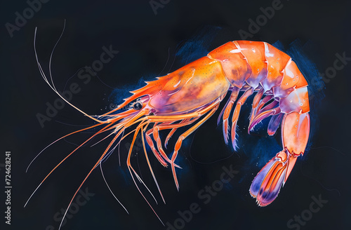 Shrimp in watercolor style isolated on black background © Oksana