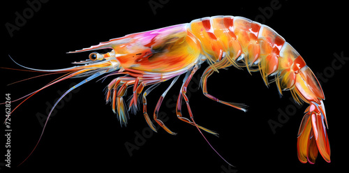 Shrimp in watercolor style isolated on black background