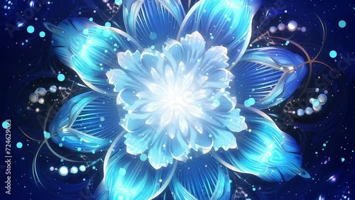Sacred Lotus Mandala: Abstract Spiritual Rotation in Blue - Mystical Flowers of Cosmic Consciousness photo