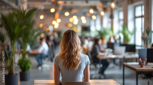 Describing an Office Environment with Casual-Dressed People and Blurry Bokeh ...